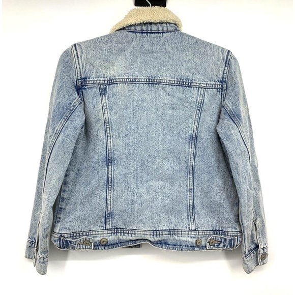 Old Navy Denim Jacket Sherpa Lined Button Light Blue Jean - Picture 8 of 11